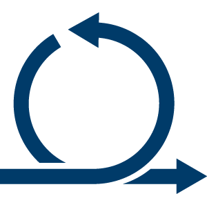 Dunkelblaues Symbol, das aus einem Kreis mit einem Pfeil und einem darunter liegenden Pfeil besteht
